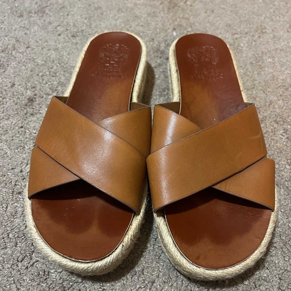 Vince Camuto Tan Leather Espadrille Slides